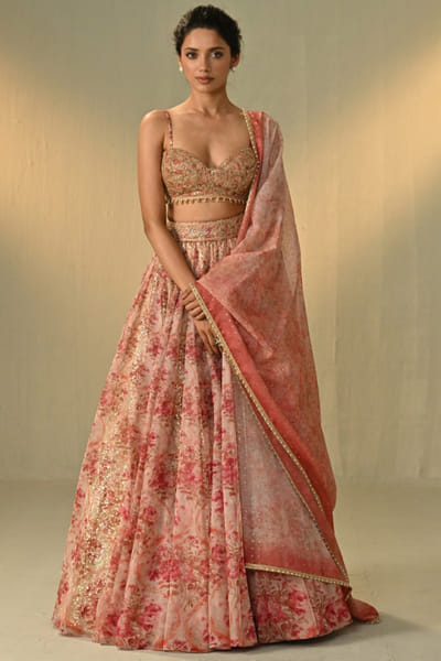 Blush pink floral printed lehenga set