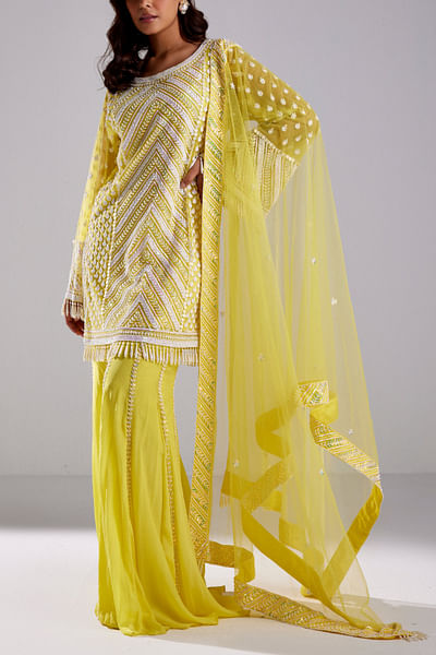 Canary yellow chevron embroidery kurta set