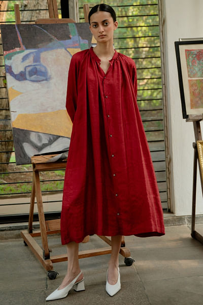 Crimson red handwoven dress