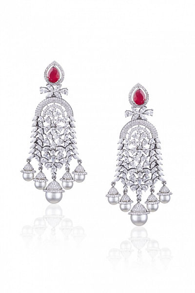 Ruby stone diamond earrings
