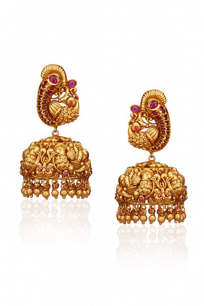 Gold plated peacock jhumkas