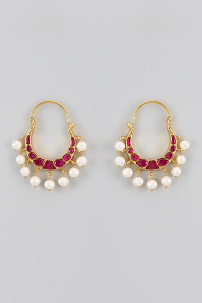 Karisa Red and white embellished chandbali earrings KARIMAY26D243666