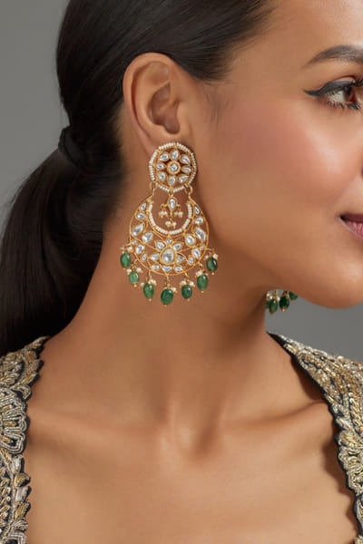 Karisa White embellished chandbali earrings KARIAPR26D143393