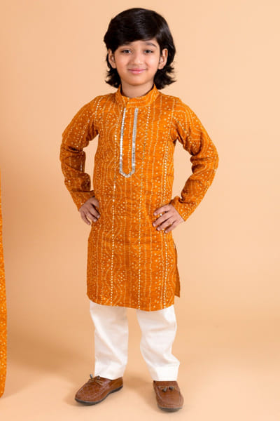 Chotibuti Mustard mirror embroidered bandhani kurta set CHOTJUL26D148720