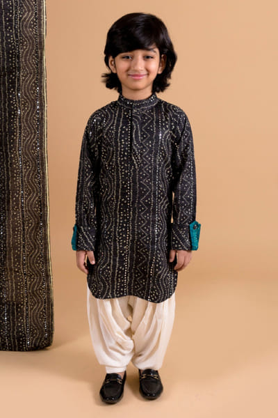 Chotibuti Black mirror embroidered bandhani kurta set CHOTJUL26D148721
