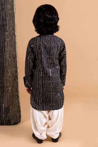 Chotibuti Black mirror embroidered bandhani kurta set CHOTJUL26D148721