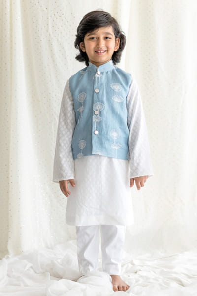 Chotibuti Blue floral embroidered jacket kurta set CHOTJUN26D147477