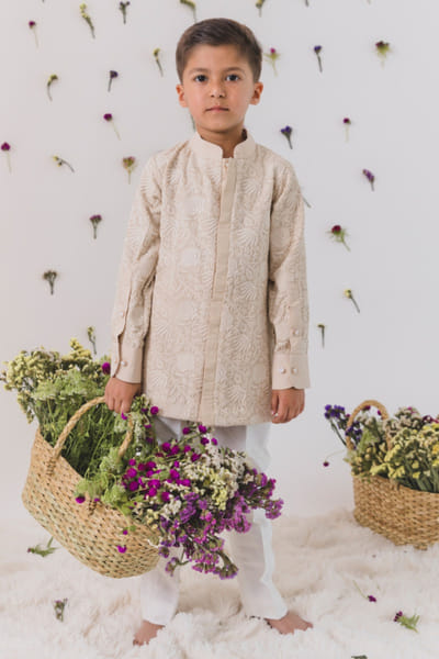 Beige moonga silk shirt and trousers