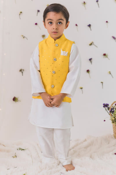 Yellow and ivory bandi kurta set