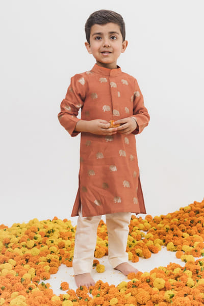 Chotibuti Orange embroidered kurta set CHOTJUL26D148801