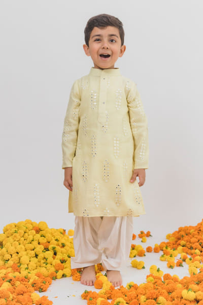 Chotibuti Yellow mirror embroidered dhoti kurta set CHOTJUL26D148802