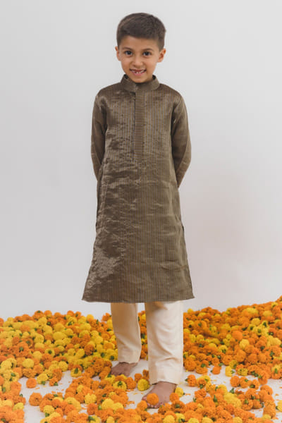 Chotibuti Brown tissue chanderi kurta set CHOTJUL26D148804