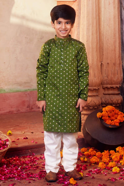 Chotibuti Green brocade banarasi silk kurta set CHOTJUN26D147350