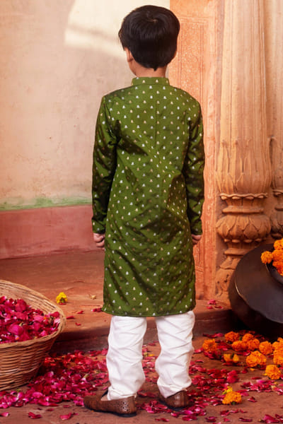 Chotibuti Green brocade banarasi silk kurta set CHOTJUN26D147350