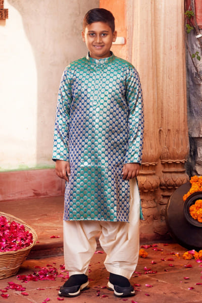 Chotibuti Sky blue brocade banarasi silk kurta set CHOTJUN26D147351