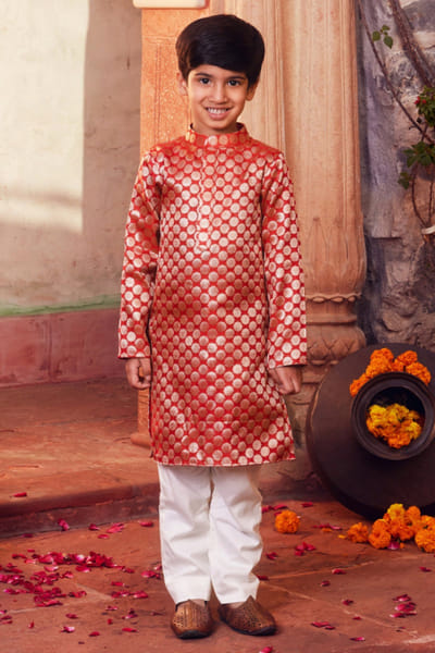 Chotibuti Red brocade banarasi silk kurta set CHOTJUN26D147352