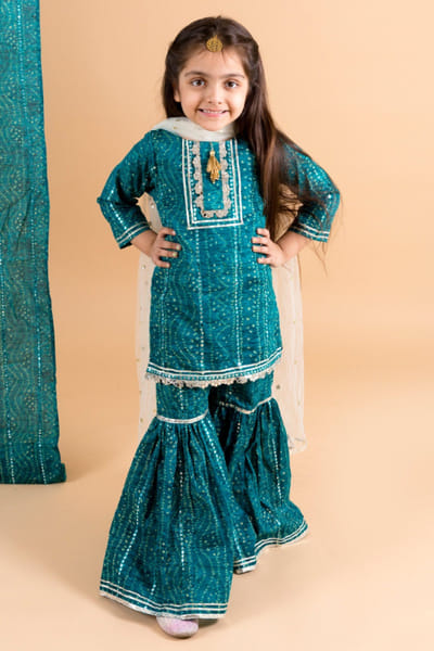 Chotibuti Blue bandhani thread embroidered sharara set CHOTJUL26D148711