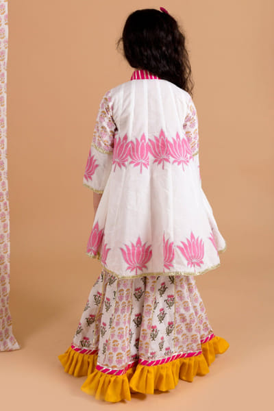 Chotibuti Off white lotis printed sharara set CHOTJUL26D148712