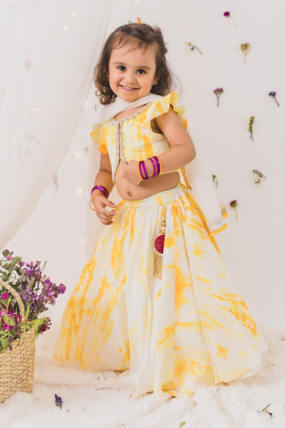 Yellow and ivory tie-dye lehenga set