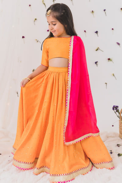 Orange silk lehenga set