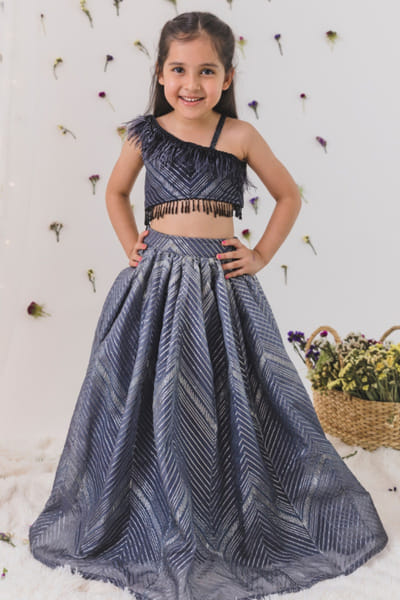 Grey ombre organza lehenga set