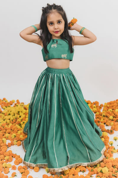 Chotibuti Green thread embroidered lehenga set CHOTJUL26D148796
