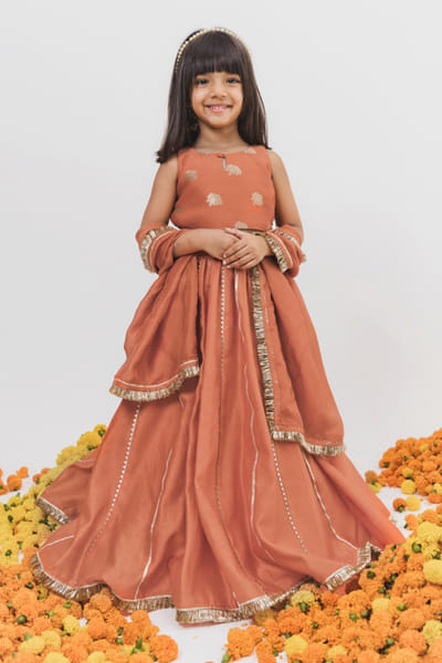 Chotibuti Orange thread embroidered lehenga set CHOTJUL26D148797