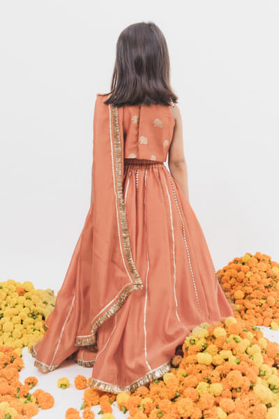 Chotibuti Orange thread embroidered lehenga set CHOTJUL26D148797