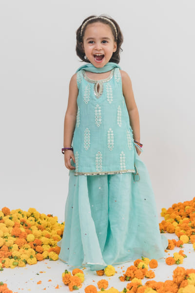 Chotibuti Blue embroidered chanderi sharara set CHOTJUL26D148798