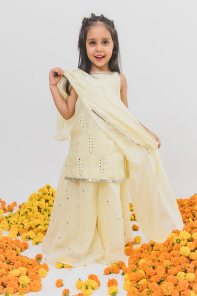 Chotibuti Yellow mirror embroidered sharara set CHOTJUL26D148799