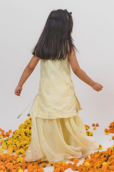 Chotibuti Yellow mirror embroidered sharara set CHOTJUL26D148799