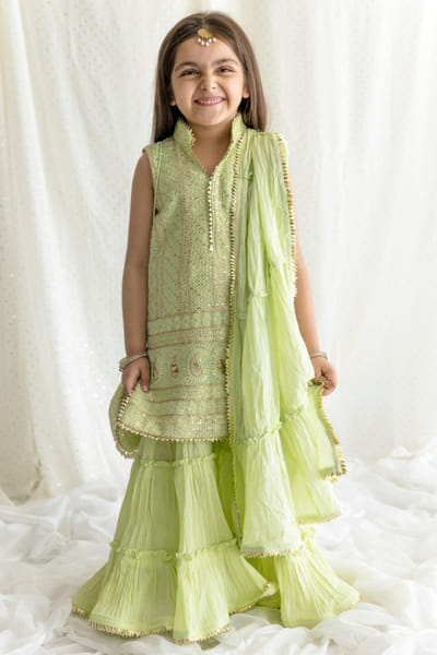 Chotibuti Green sequin embroidered kurta sharara set CHOTJUN26D147472