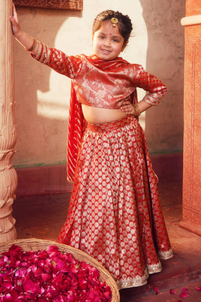 Chotibuti Red gold brocade banarasi lehenga set CHOTJUN26D147340