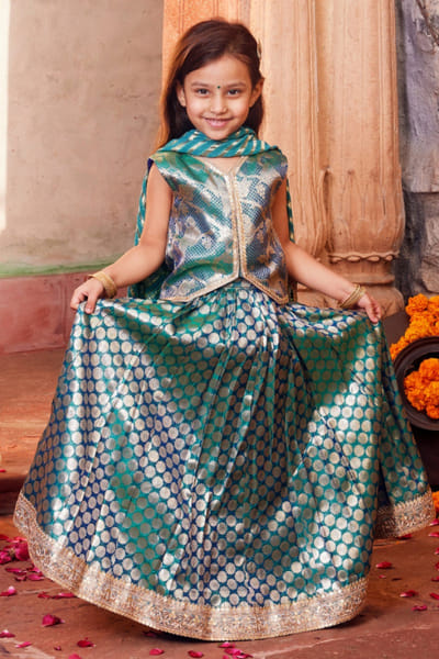 Chotibuti Blue brocade banarasi lehenga set CHOTJUN26D147342