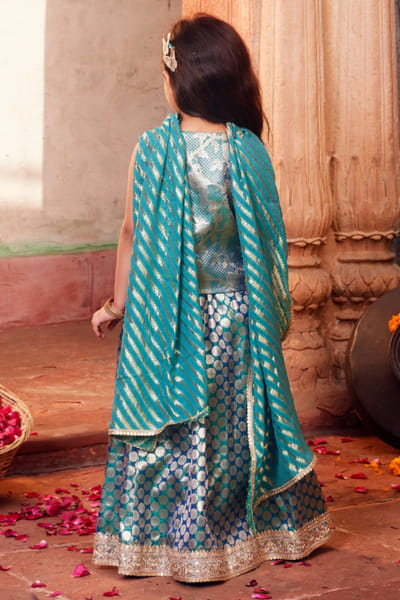Chotibuti Blue brocade banarasi lehenga set CHOTJUN26D147342
