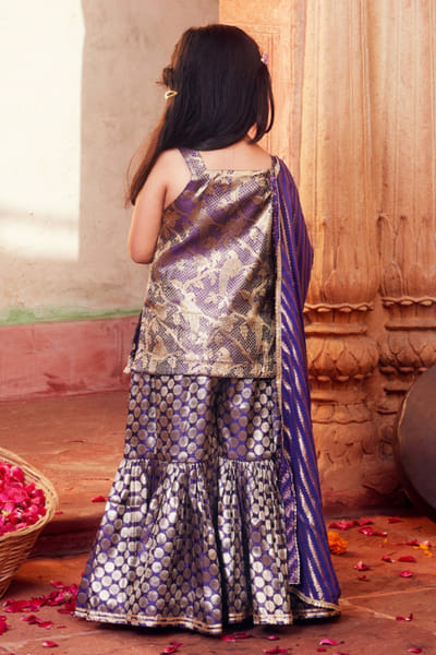 Chotibuti Purple brocade banarasi silk kurta-gharara set CHOTJUN26D147343