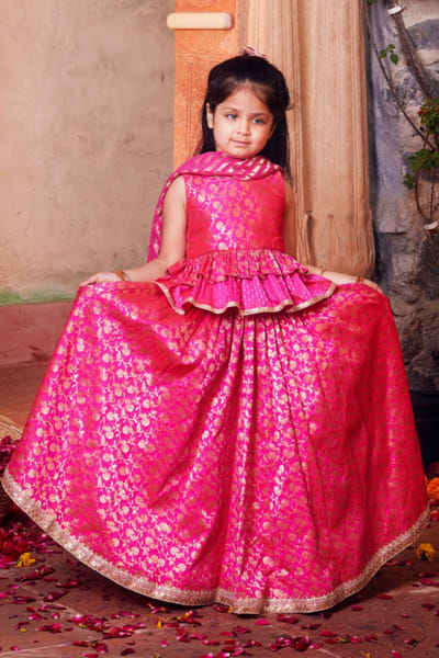 Chotibuti Pink gold brocade banarasi lehenga set CHOTJUN26D147346