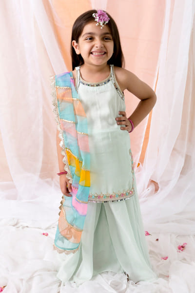 Chotibuti Blue gota patti embroidered kurta sharara set CHOTJUN26D147474