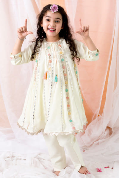 Chotibuti Pastel yellow mirror embroidered kurta set CHOTJUN26D147476
