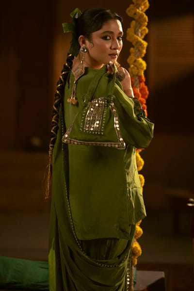 Green embroidered potli bag