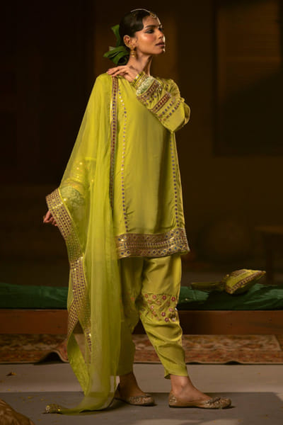 Neon applique work kurta set