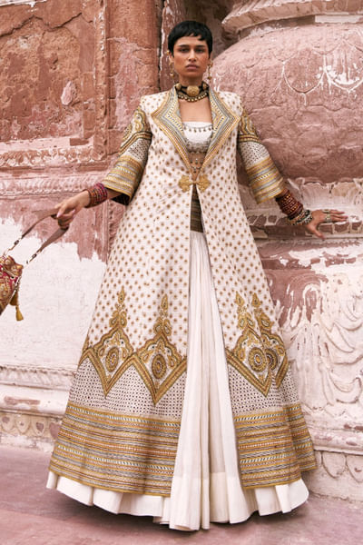 Ivory zari embroidered jacket set