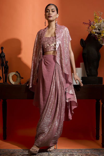 Pink draped skirt set