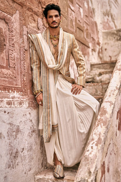 Ivory embroidered blazer set