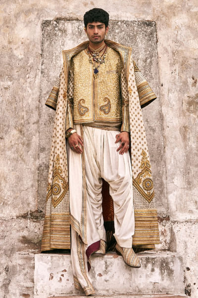 Ivory oversized embroidered jacket set