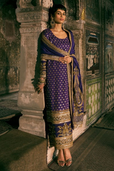 Purple zardozi embroidered kurta set