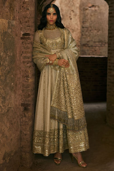 Ivory sequin embroidered anarkali set