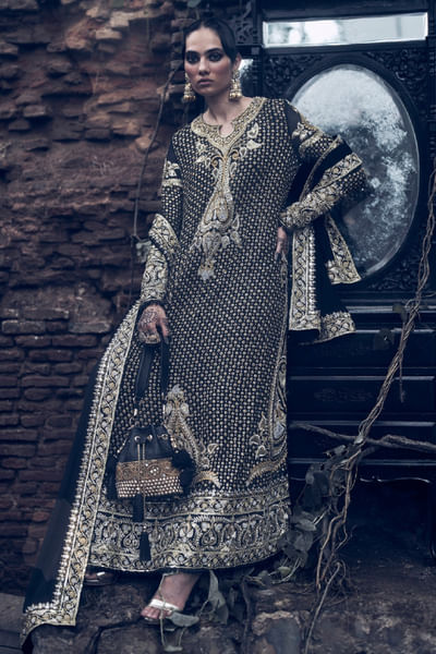 Black hand embroidered kurta set