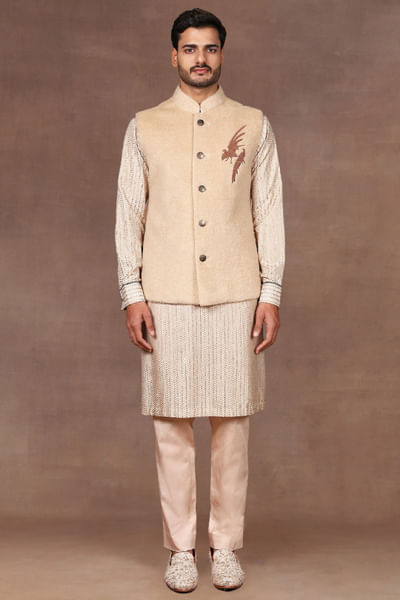 Creme ivory chevron nehru jacket set