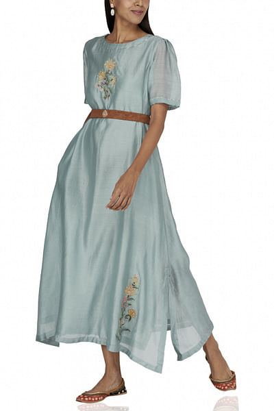 Powder blue embroidered long dress